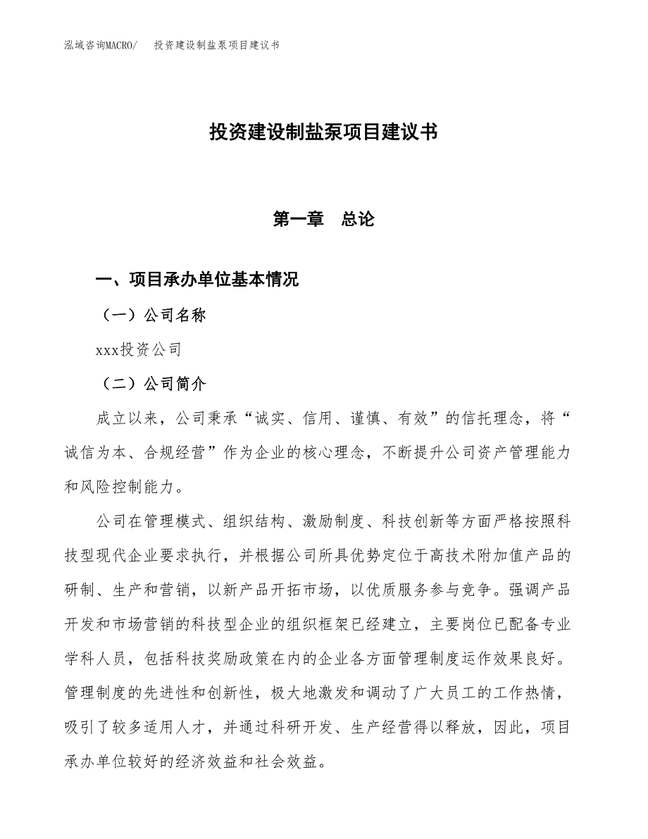 投资建设制盐泵项目建议书.docx_第1页