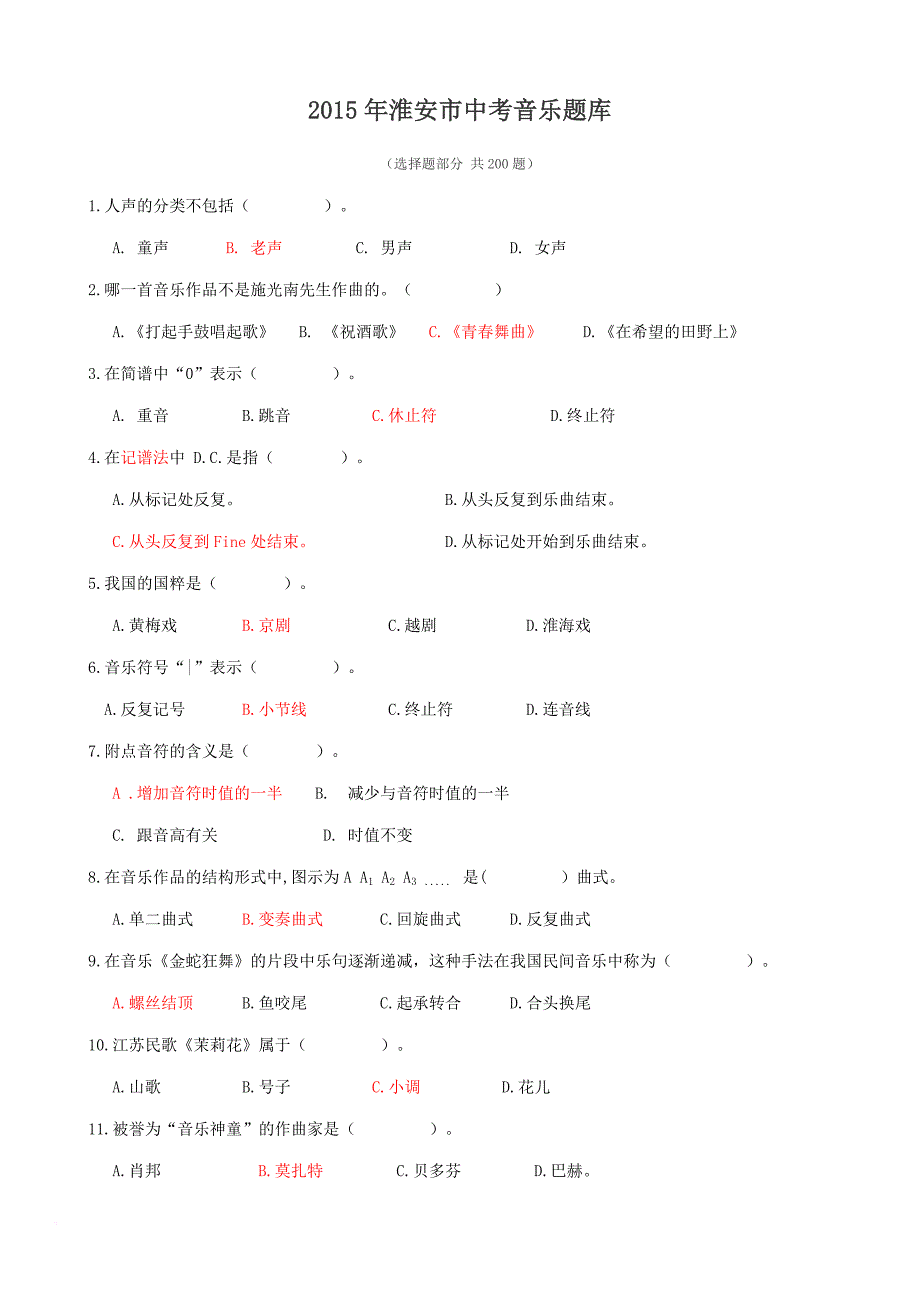 2015中考音乐题库_第1页