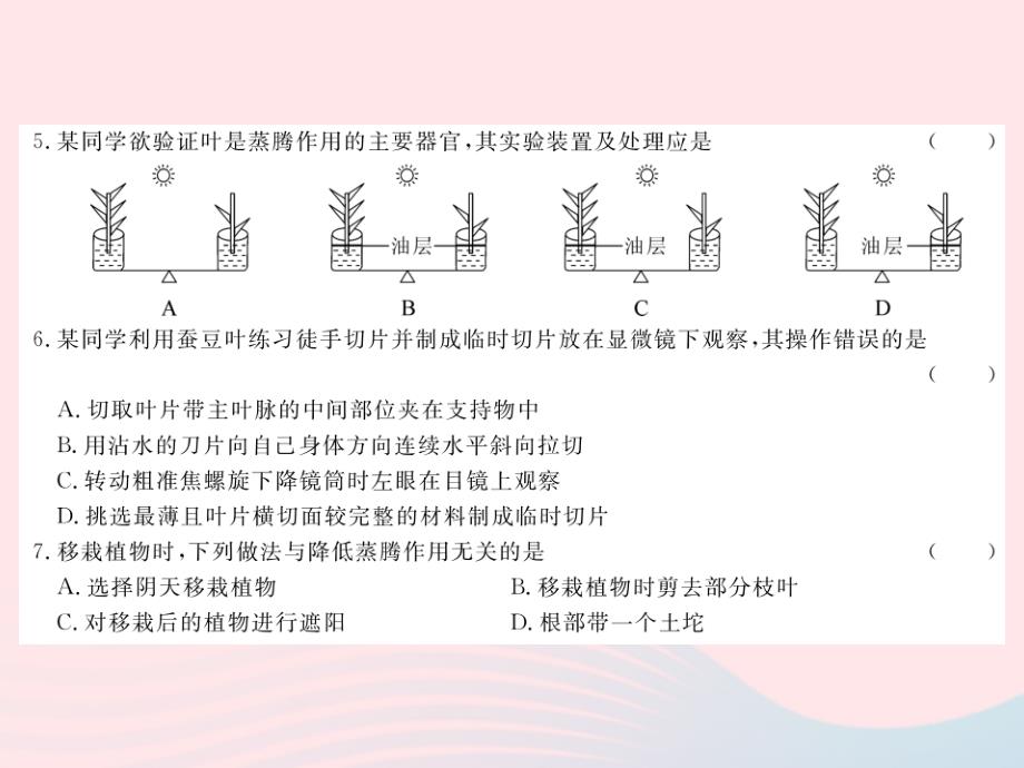 2019秋七年级生物上册 第三单元 第三、四章检测卷课件 （新版）新人教版_第3页