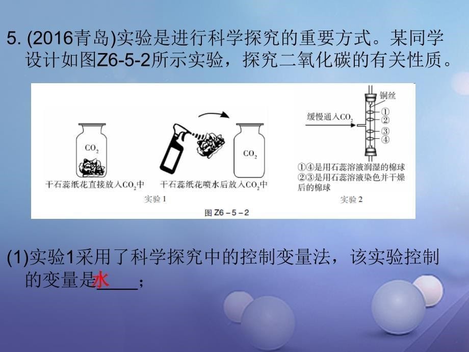 2017年秋九年级化学上册 第6单元 碳和碳的氧化物 专题五 二氧化碳的性质课件 （新版）新人教版_第5页