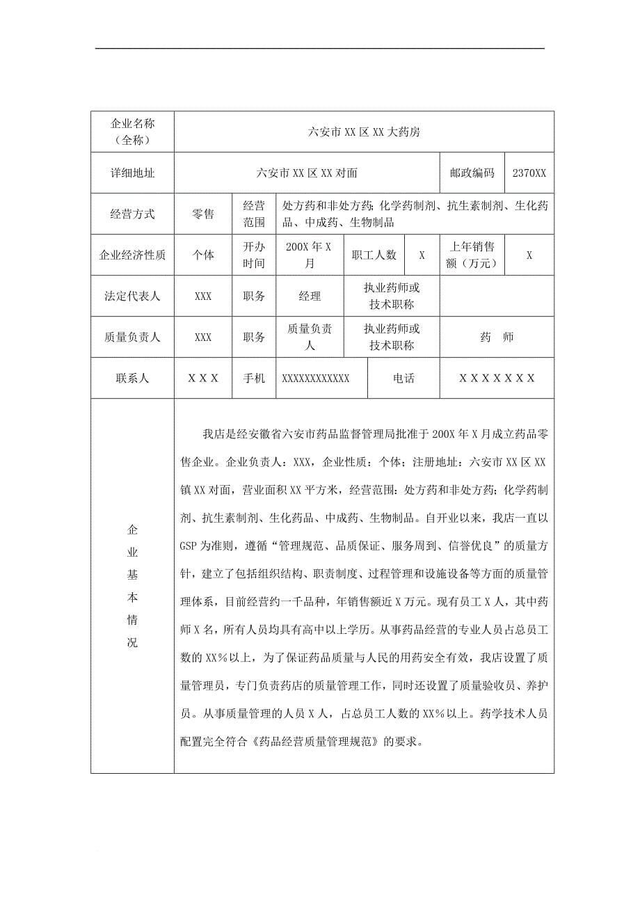 ccbamwa六安市零售药店gsp认证申报资料示范文本_第5页