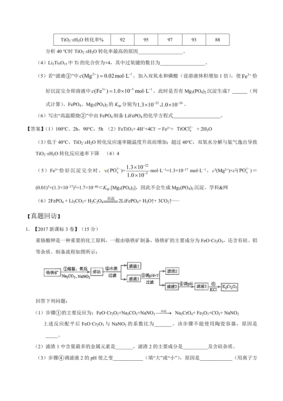 2018年全国卷高考化学总复习《无机工艺流程》专题突破 5b例题 2b习题含答案 5d_第4页