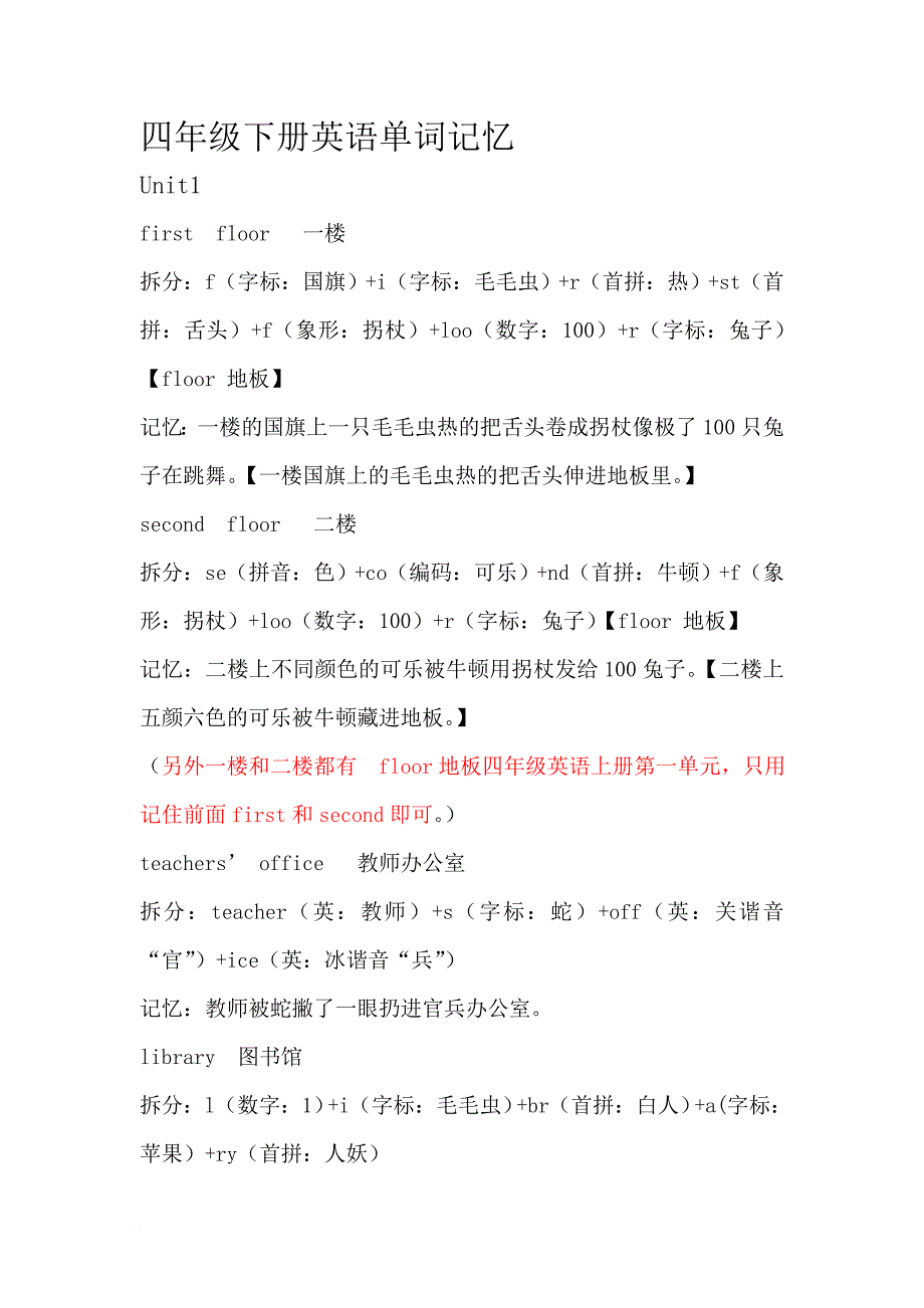 4年级下册英语单词记忆_第1页
