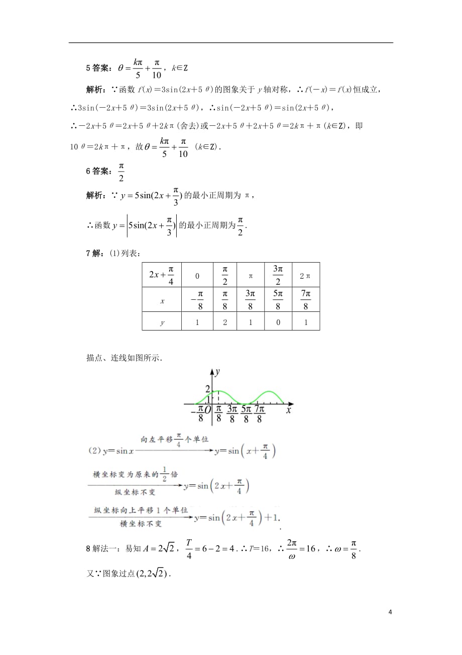 高中数学 第一章 三角函数 1.5 函数y＝asin（&omega;x＋&phi;）的图象自我检测 新人教a版必修4_第4页