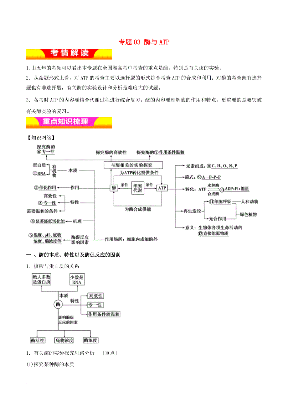 2019年高考生物二轮复习-专题03-酶与atp教学案_第1页