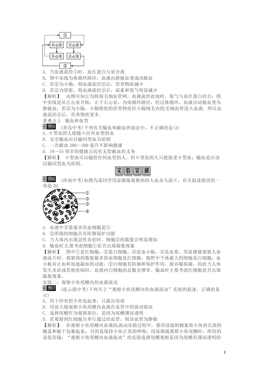 2019年中考生物总复习主题四生物圈中的人课时10人体内物质的运输.doc_第2页