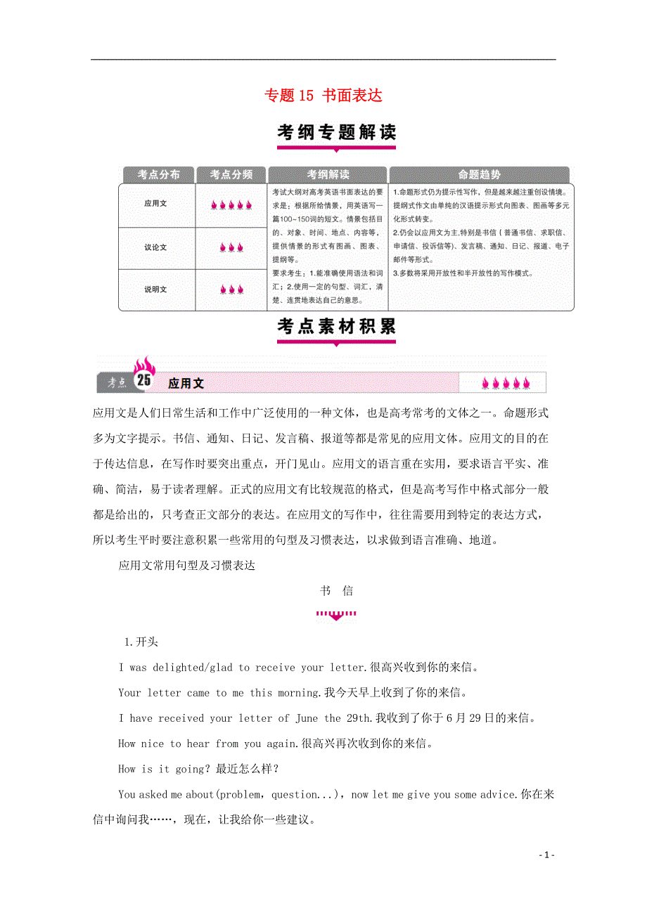 【高考一本解决方案】2017版（新课标）高考英语二轮复习 考点题组训练 专题15 书面表达.doc_第1页