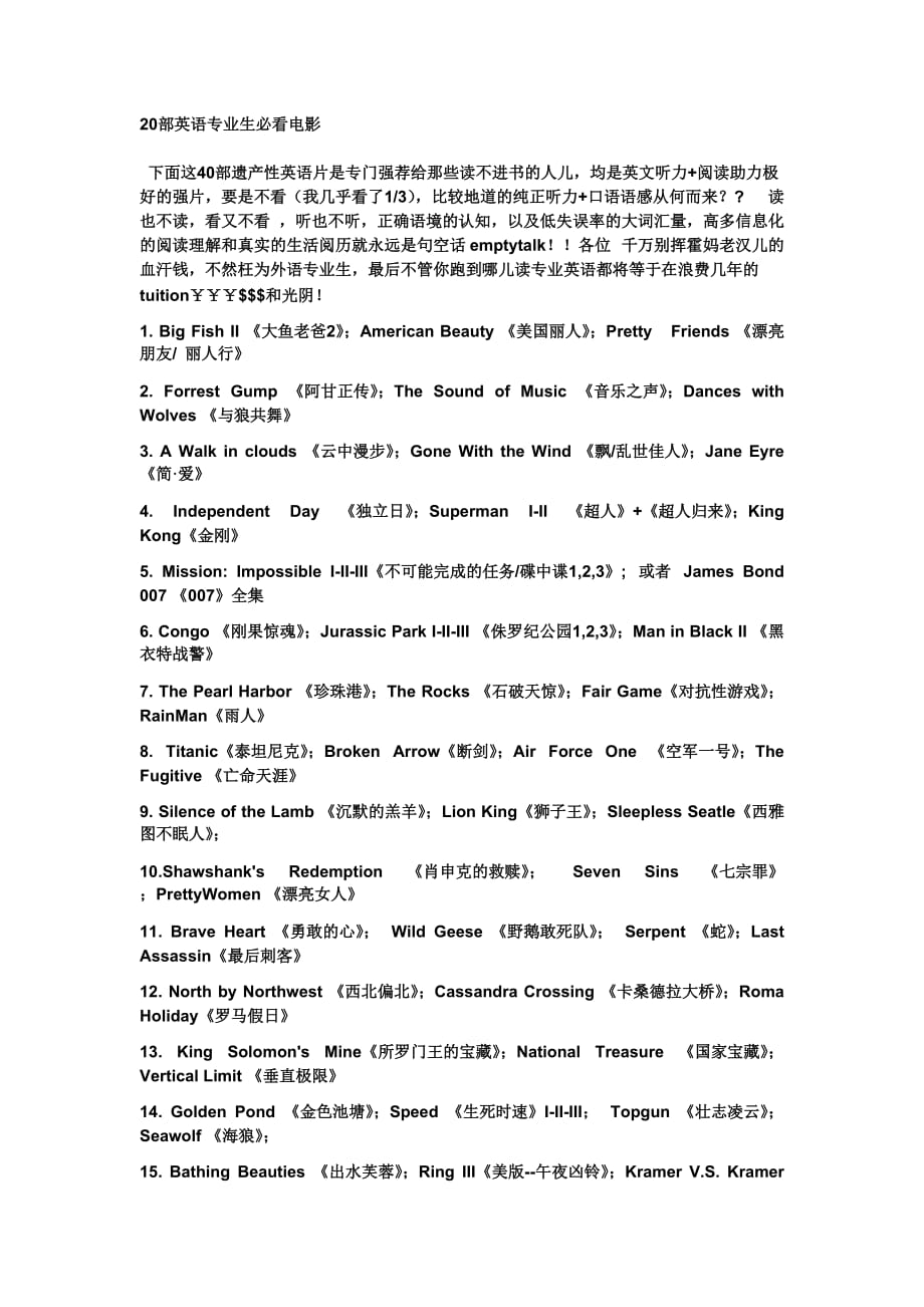20部英语专业生必看电影_第1页