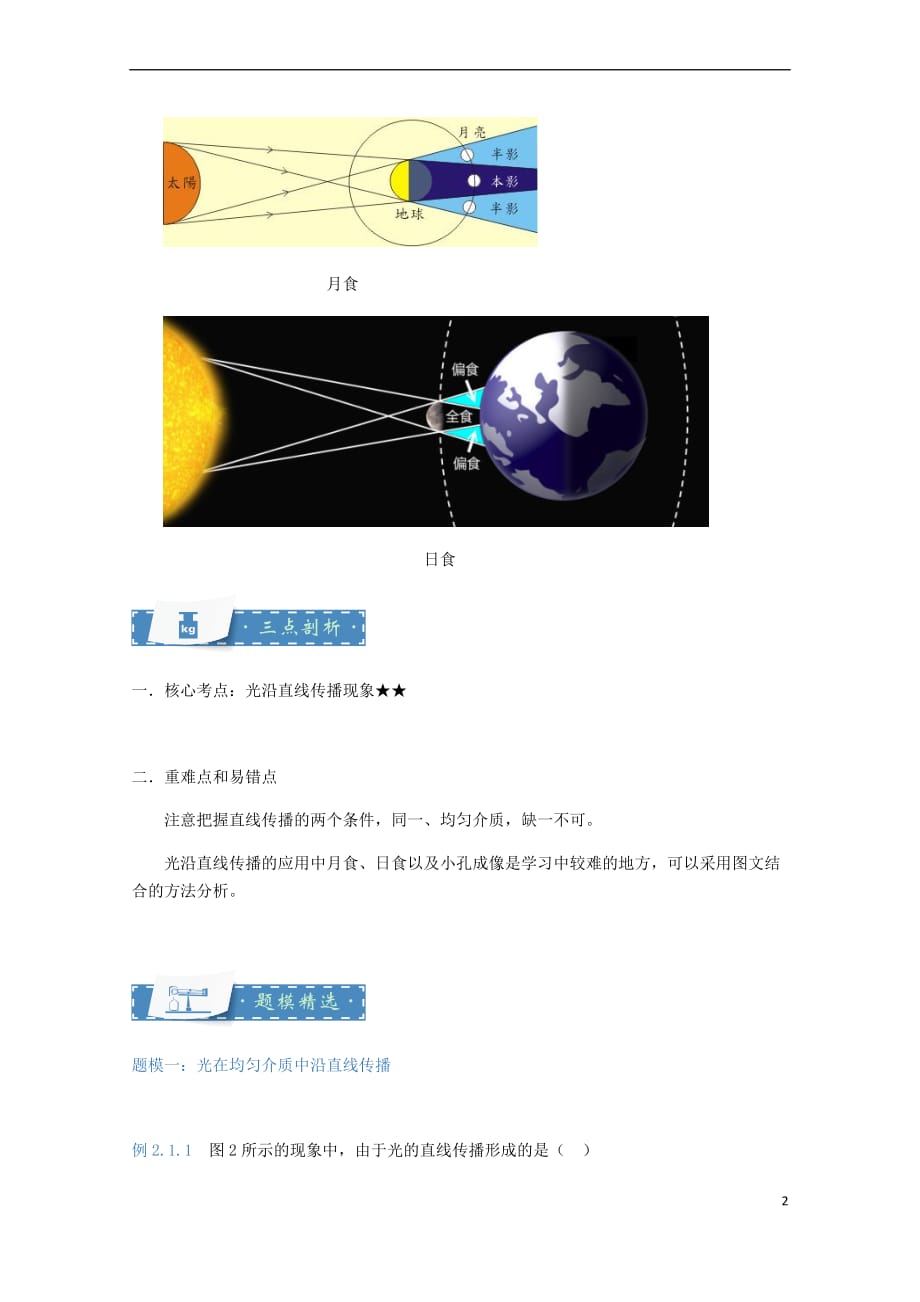 【新】八年级物理上册3.2光的直线传播知识点与同步训练(含解析)(新版)苏科版_第2页