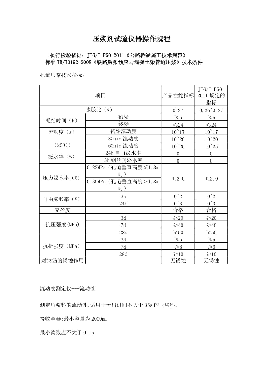 jtgtf50-2011《公路桥涵施工技术规范》压浆剂试验仪操作规程.doc_第1页