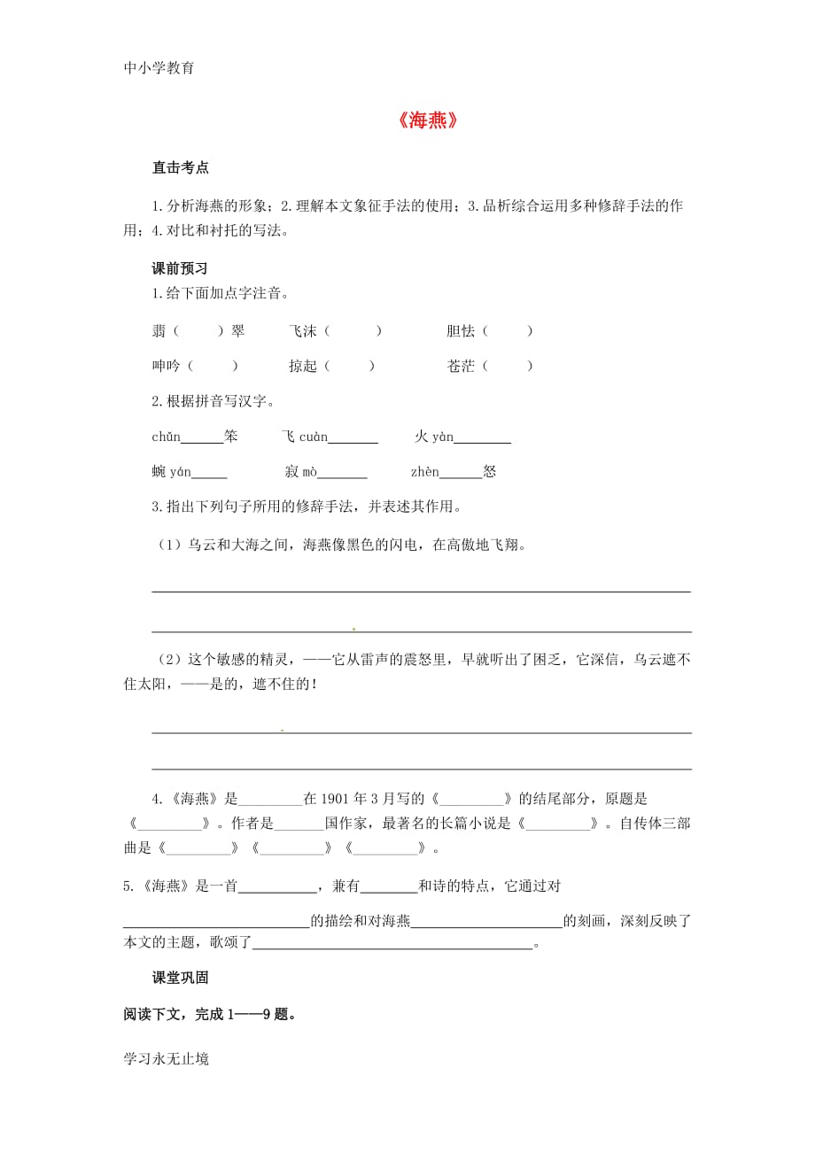 【k12教育学习资料】八年级语文下册-第二单元-9《海燕》同步练习(2)(新版)新人教版_第1页