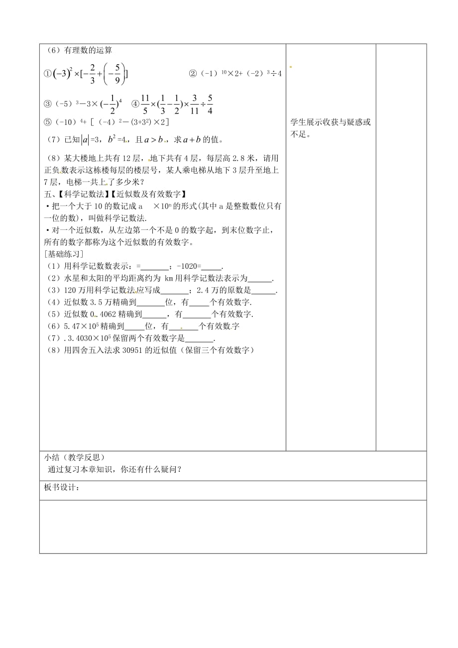 【最新】广东省韶关市曲江县大塘中学七年级数学上册第一章有理数复习教案新版新人教版_第4页