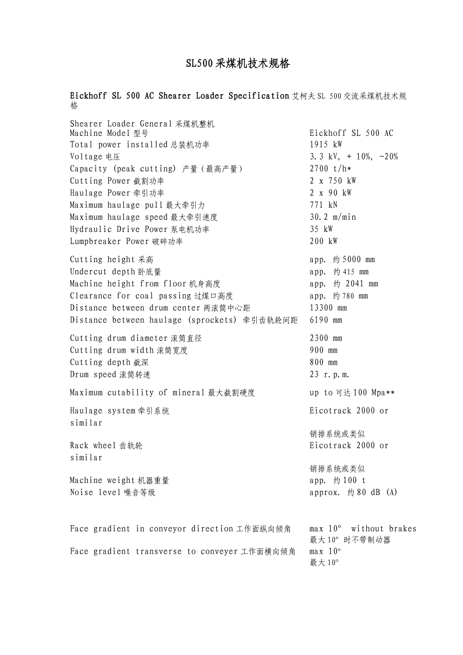 sl500采煤机技术规格_第1页