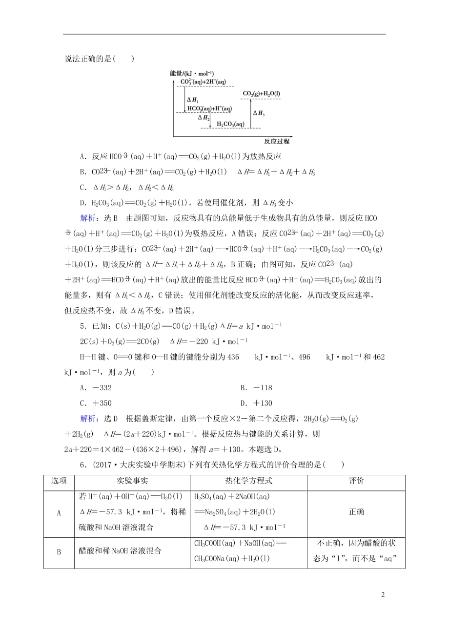 「精品」2019高考化学一轮复习基础课时练18化学反应的热效应_第2页