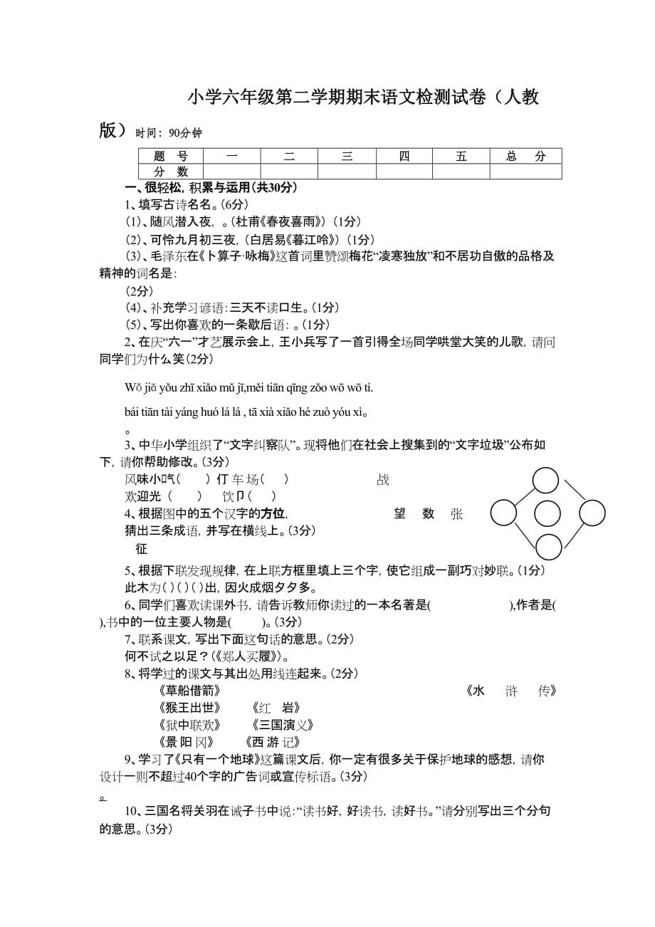 [语文]人教版六年级语文(下)期末检测试题及答案_第1页