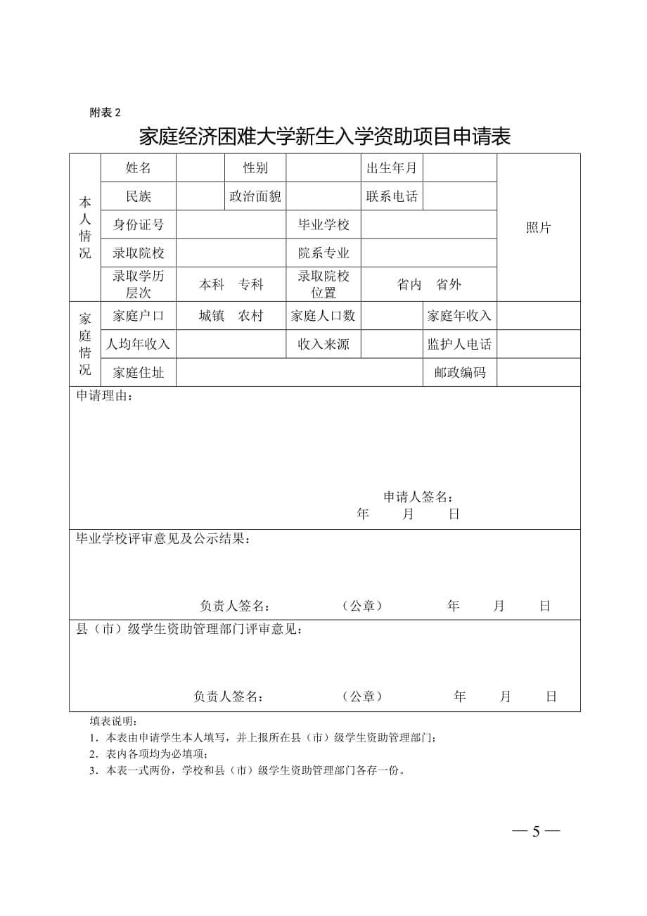 家庭经济困难大学新生入学资助项目申请表资料_第5页