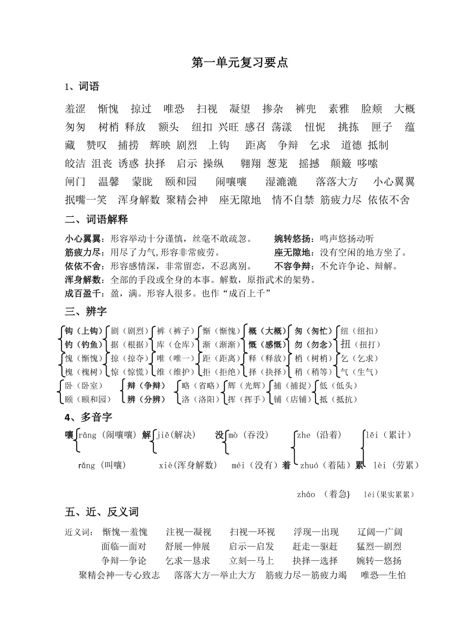 s版四年级语文下册复习要点.doc_第1页