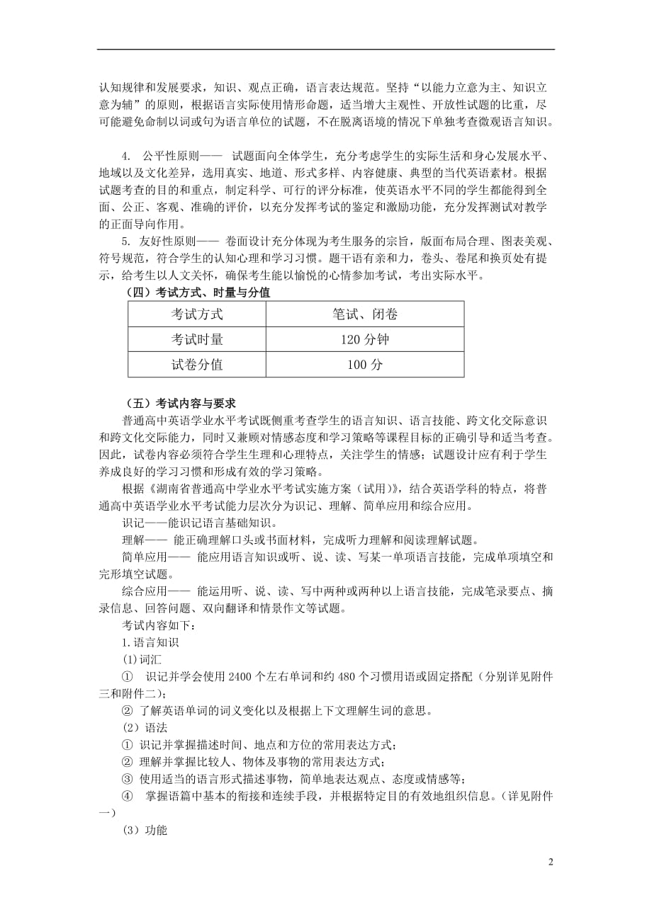 《2010年湖南省高中学业水平考试大纲-英语》研读_第2页