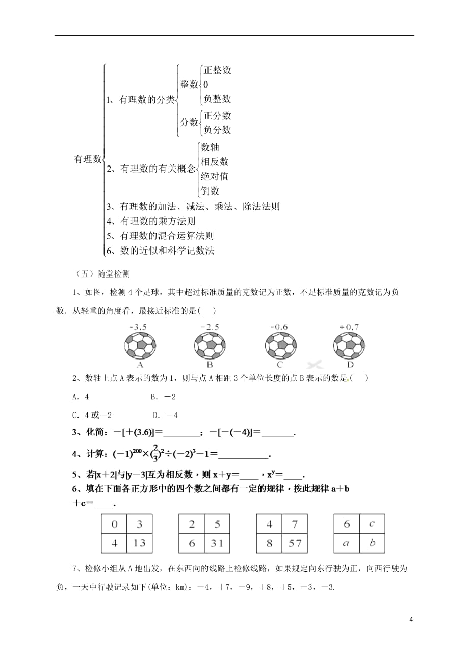 【新】辽宁省凌海市七年级数学上册第1章有理数章末复习教案新版北京课改版_第4页