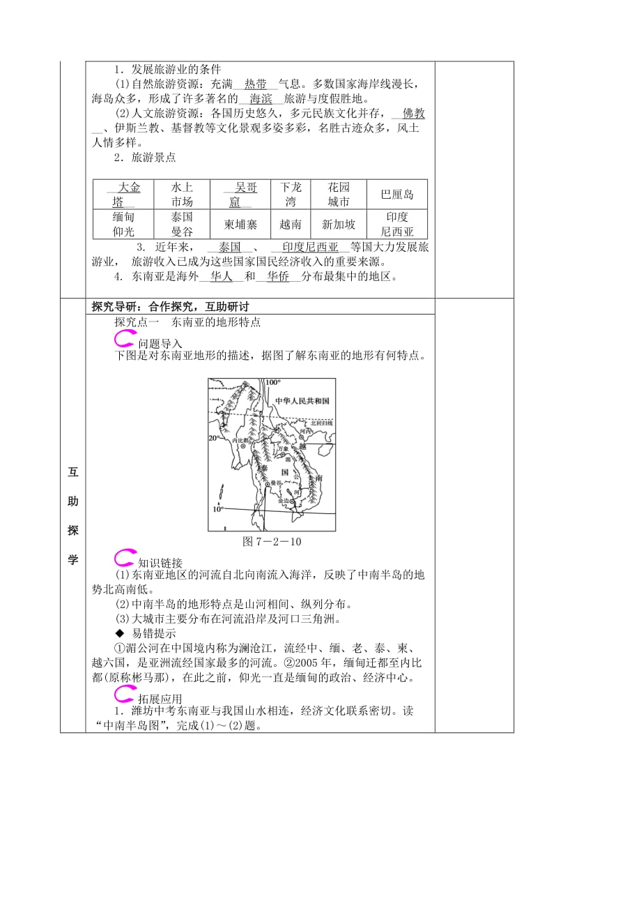 七年级地理下册7.2东南亚山河相间与城市分布教学案新版新人教版_第2页