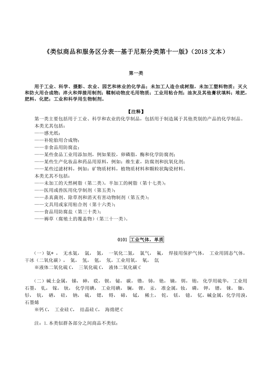 《类似商品和服务区分表--基于尼斯分类第十一版》2018文本.doc_第1页
