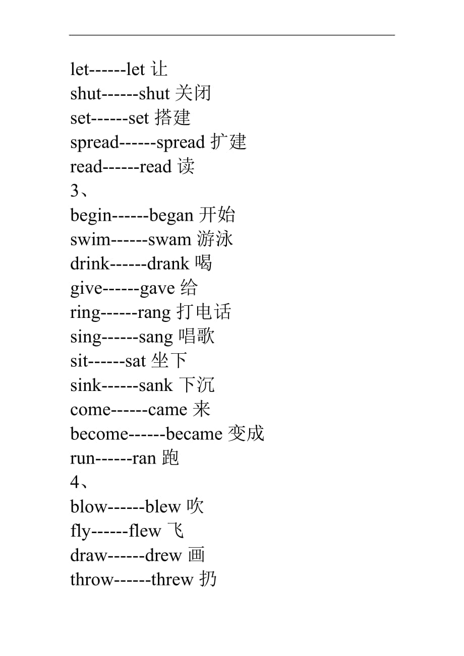 七年级上册动词过去式不规则变化表_第2页