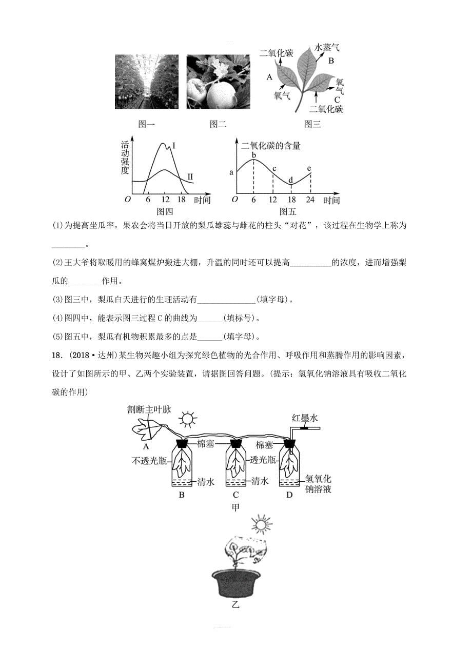 济宁专版2019年中考生物第二单元第一章模拟实训（含答案）_第5页