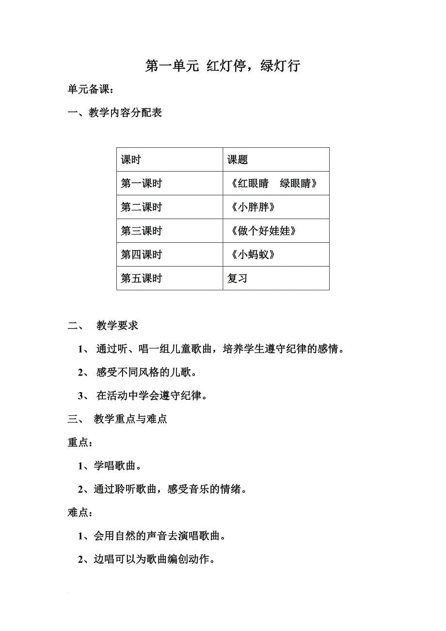 【完整打印版】人教版小学一年级音乐下册教案.doc_第1页