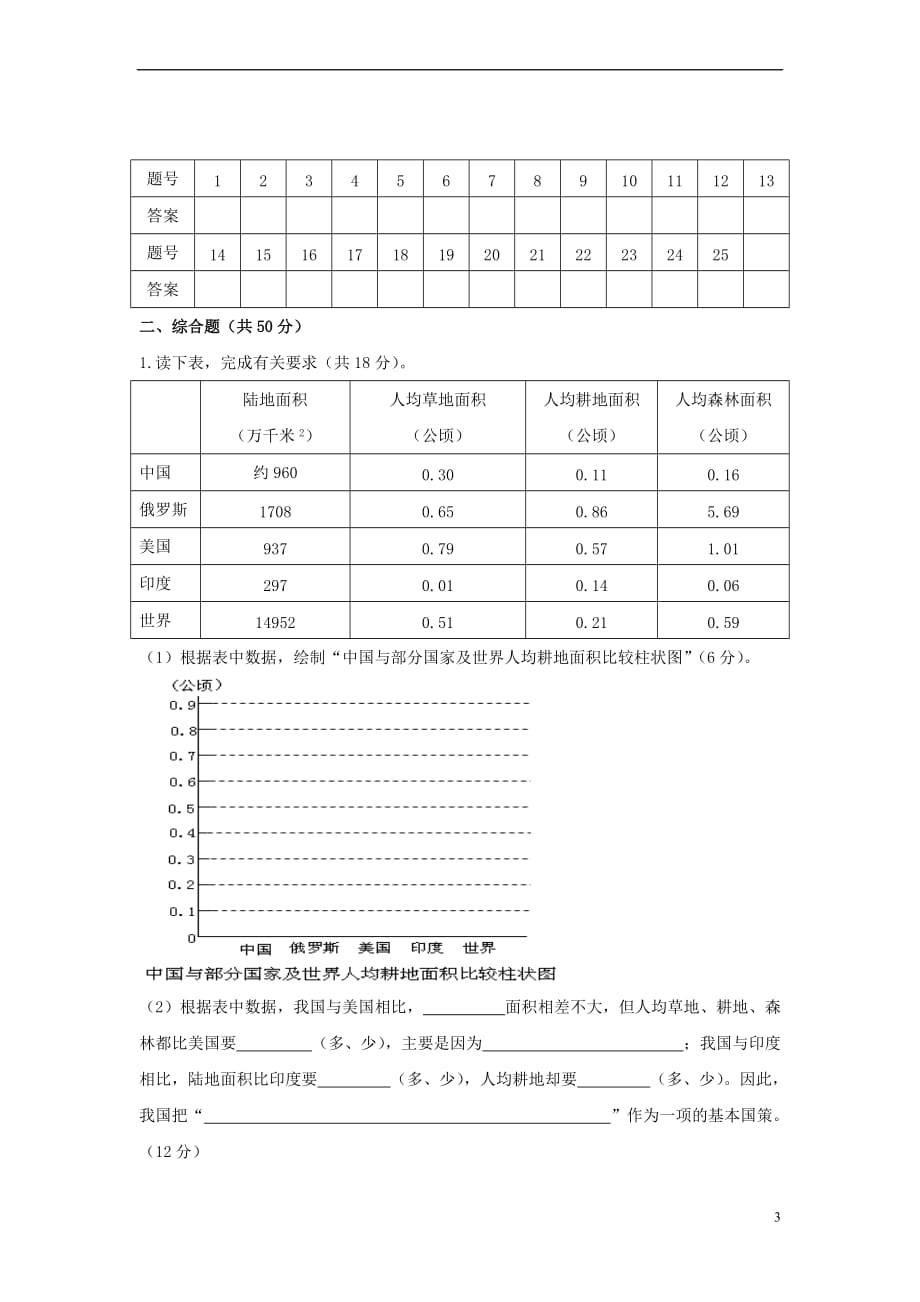 七年级地理下册-第四章-自然资源与经济发展单元综合测试题-中图版1_第3页