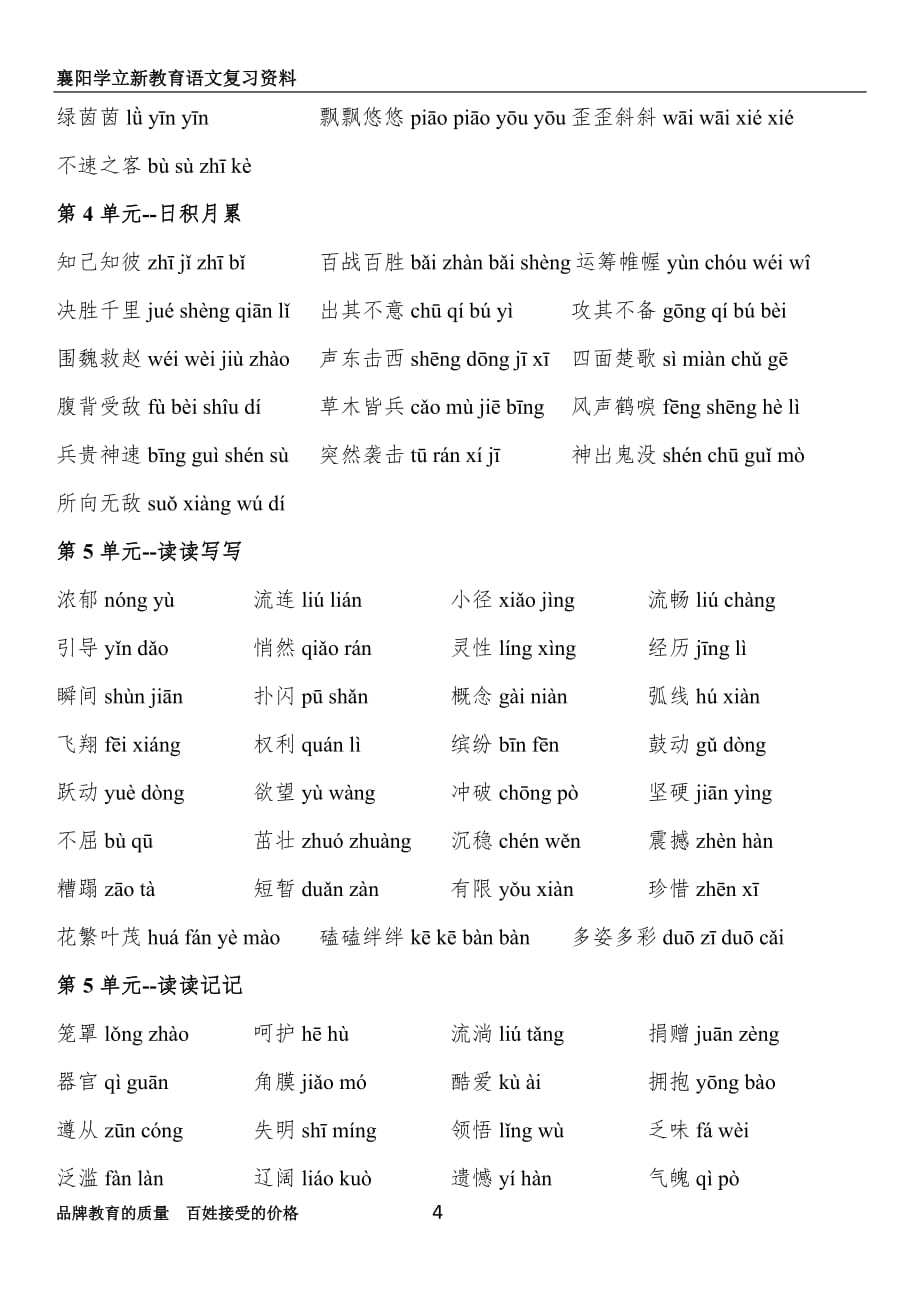 人教版小学语文四年级下册词语表(带拼音)_第4页