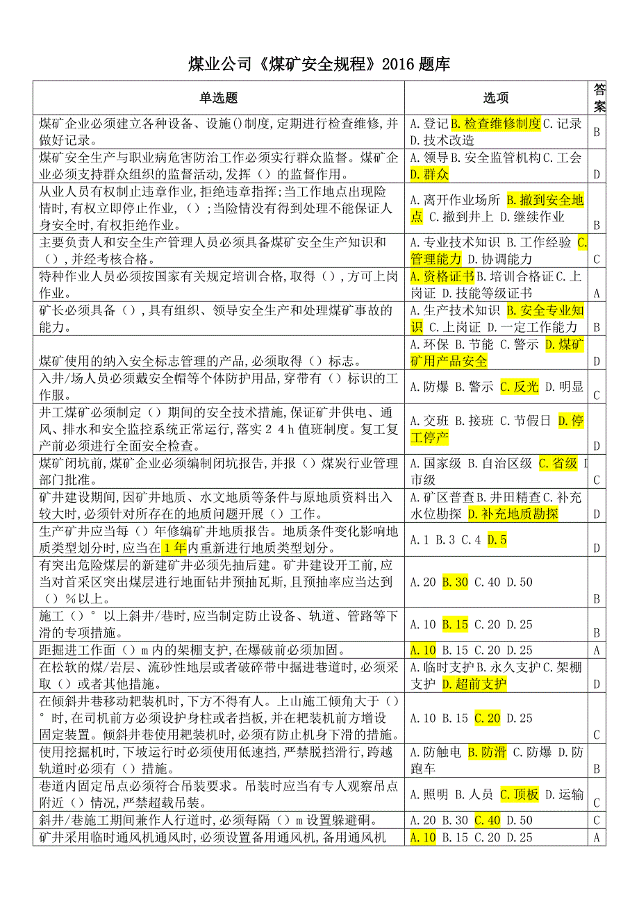 《煤矿安全规程》2016题库.doc_第1页