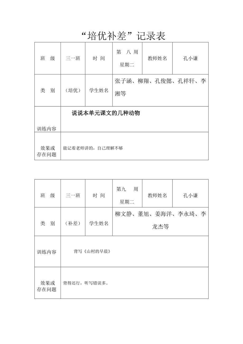 一年级培优补差记录表_第4页