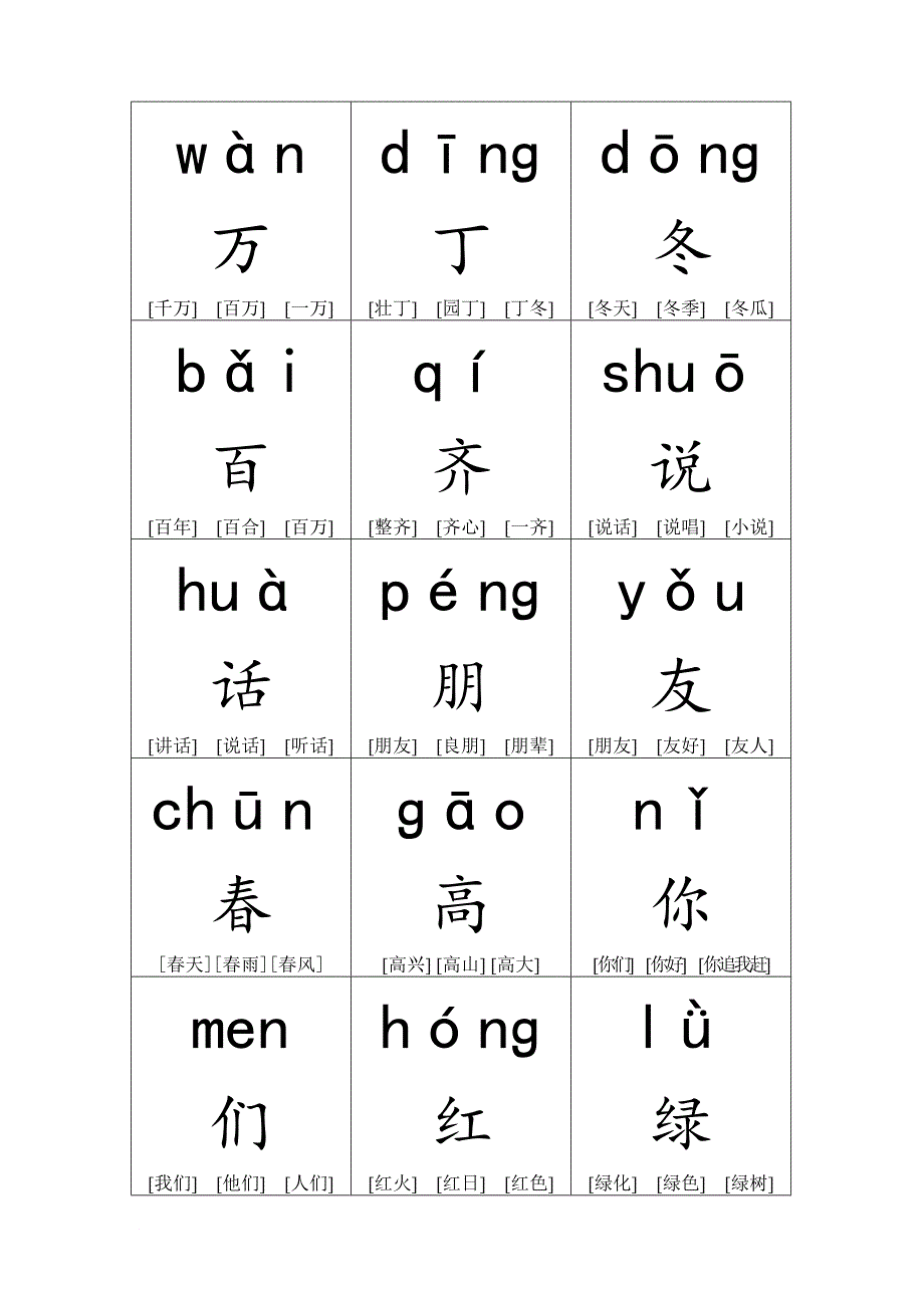 一年级语文下册生字带拼音组词字卡_第1页