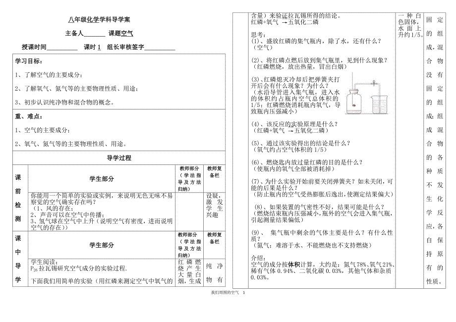 初中化学我们周围的空气（导学案）_第1页