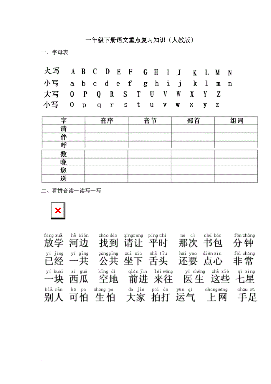 一年级下册语文重点复习知识.doc_第1页