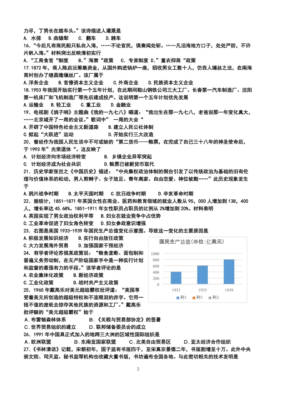 2018年12月广西壮族自治区普通高中学业水平考试历史_第2页