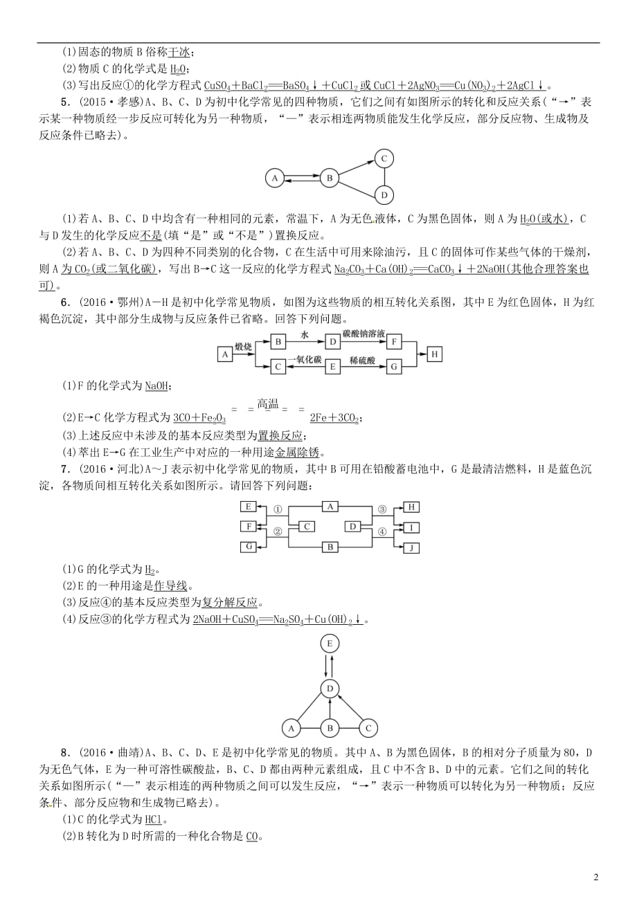 中考化学总复习-题型复习(二)物质的转化与推断题试题1_第2页