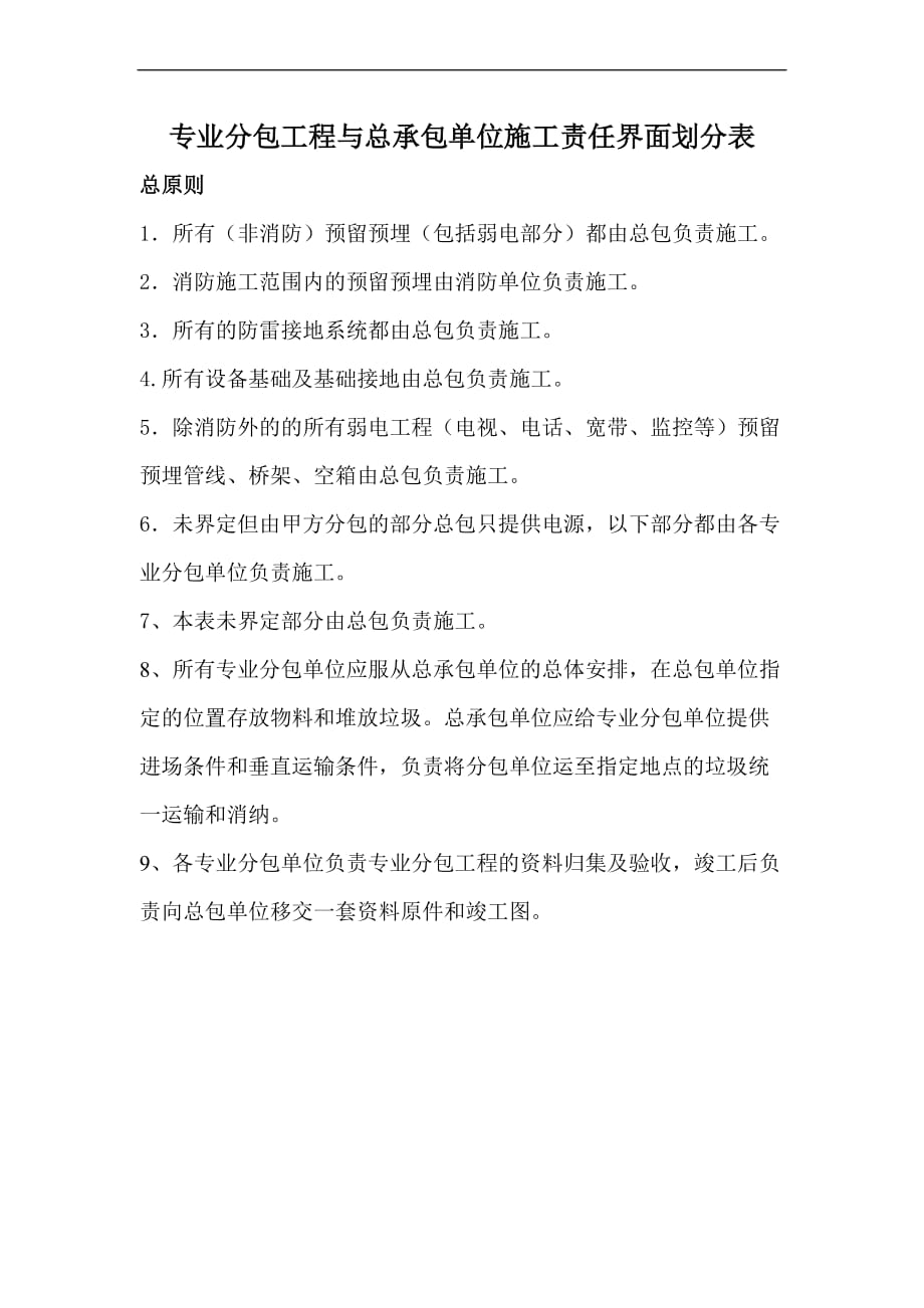 专业分包工程与总承包单位施工界面划分表1.doc_第1页