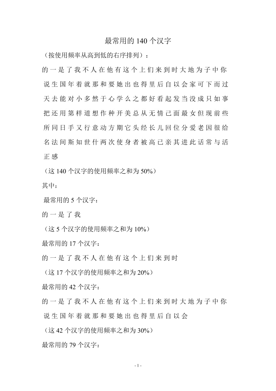 最常用的140个汉字经典_第1页