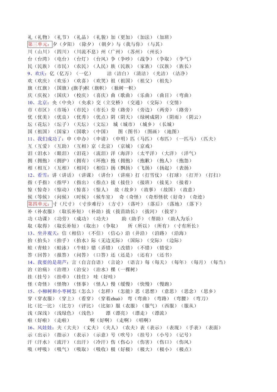 二年级上册语文复习资料生字组词班级_第2页