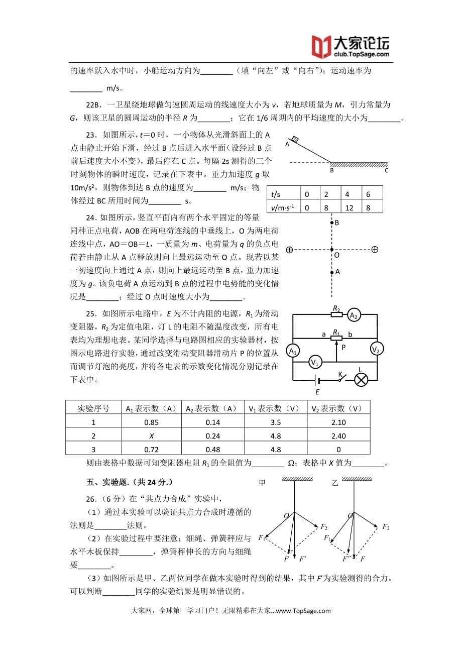 上海市徐汇区2013届高三上学期期末考试物理试题.doc_第5页