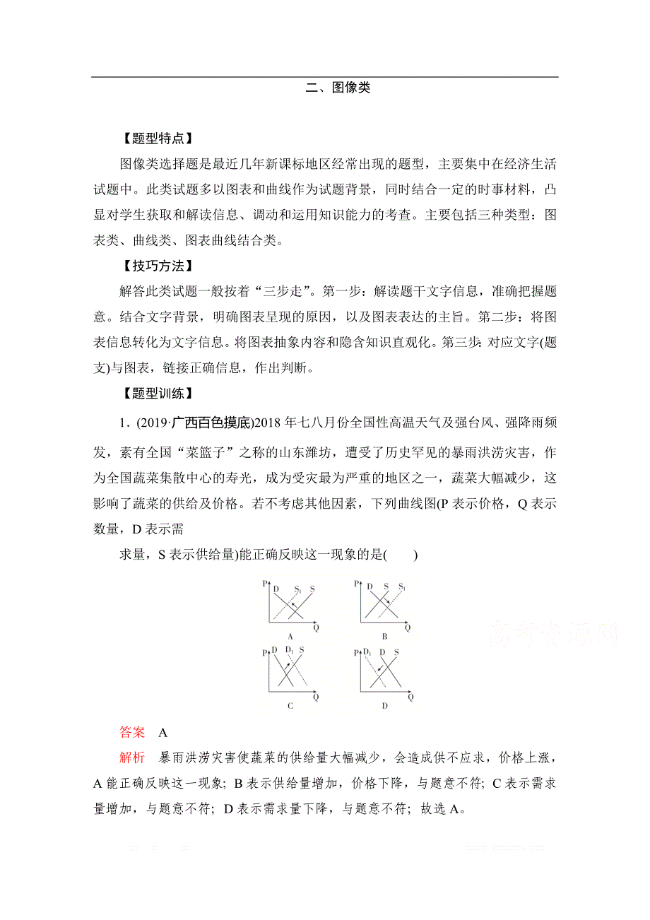 2020届高考政治一轮（新课标通用）训练检测：题型一　选择题专题训练 二、图像类 _第1页