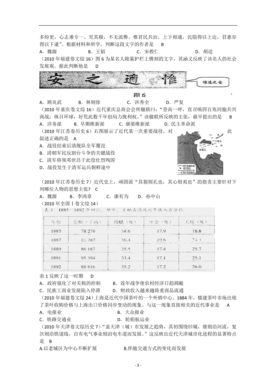 2010年高考历史真题中国近现代史按时期分类汇编_第3页