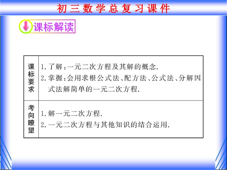 2011年第一轮总复习课件第8讲_一元二次方程_第3页