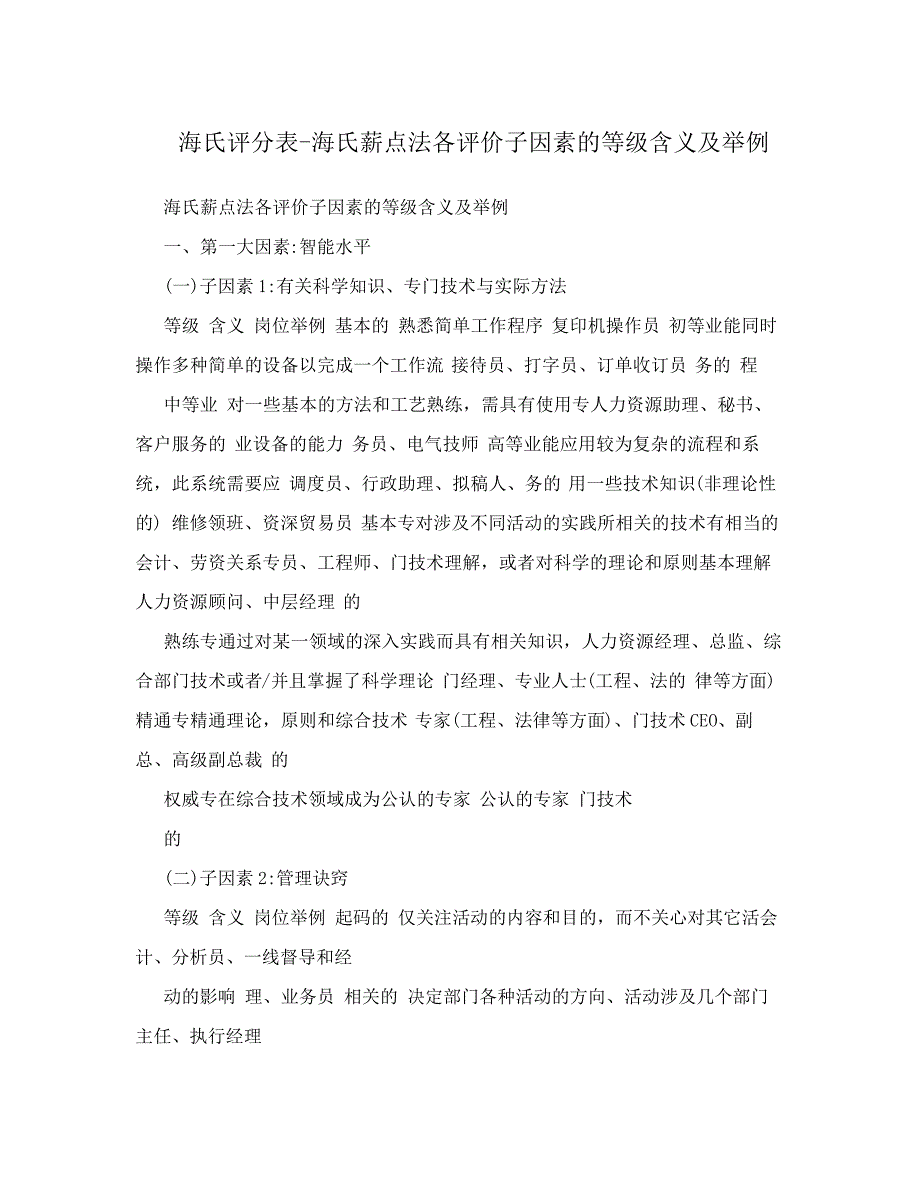 海氏评分表-海氏薪点法各评价子因素的等级含义及举例_第1页