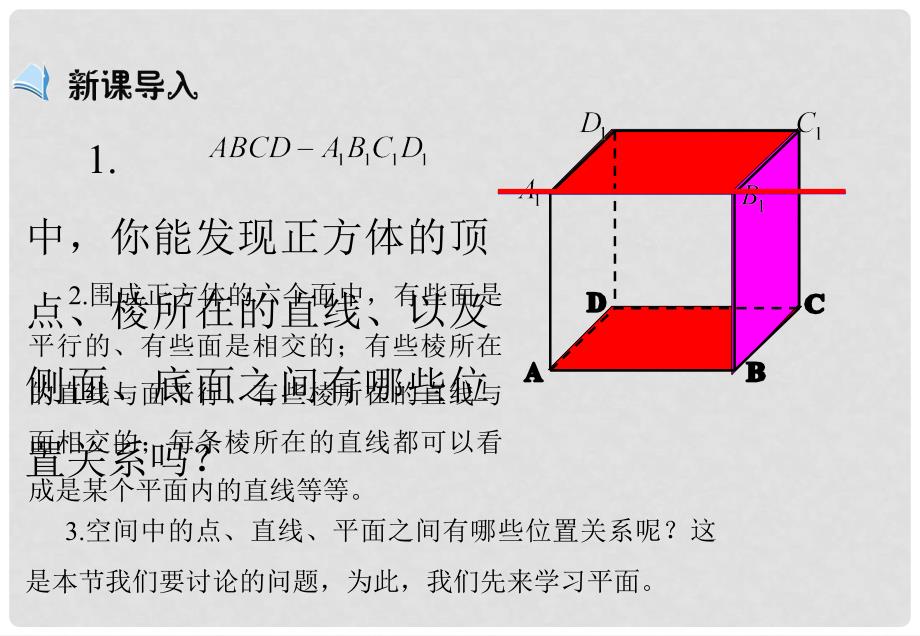 高中数学 第二章 点、直线、平面之间的位置关 2.1 空间点、直线、平面之间的位置关系 2.1.1 平面课件 新人教A版必修2_第3页