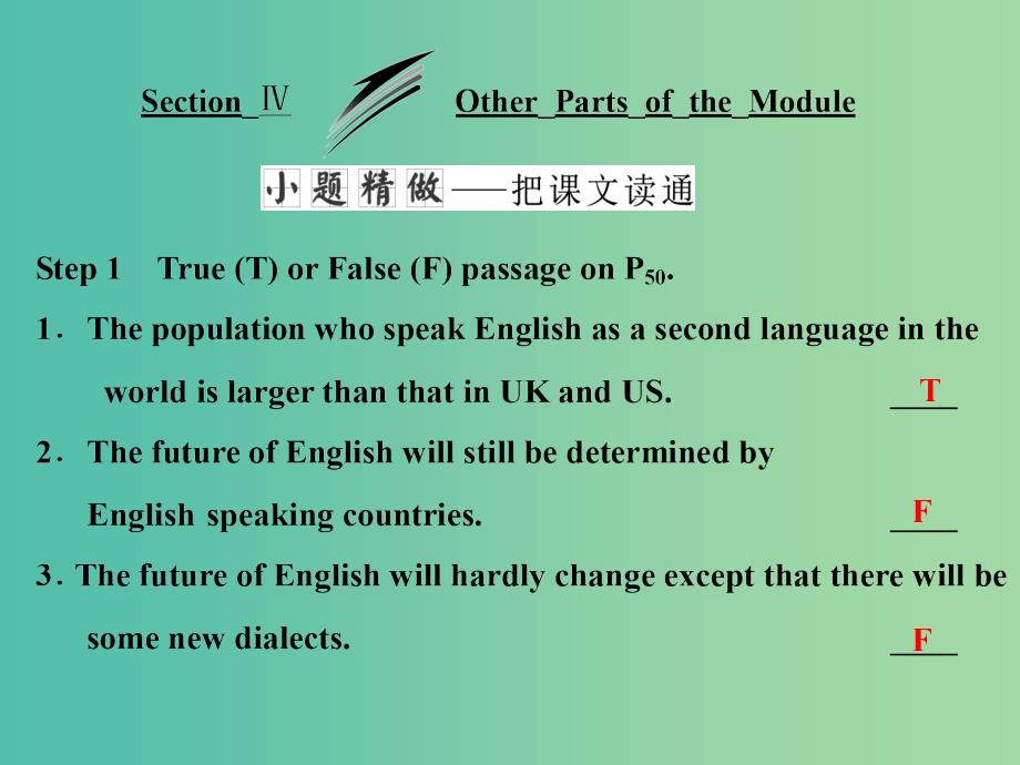 高中英语Module4WhichEnglishSectionⅣOtherPartsoftheModule课件外研版.ppt_第1页