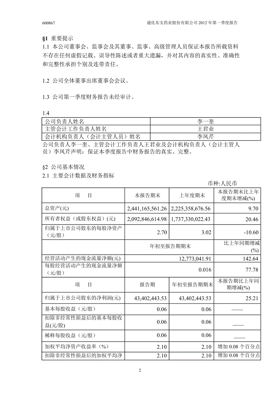 600867 通化东宝第一季度季报_第3页