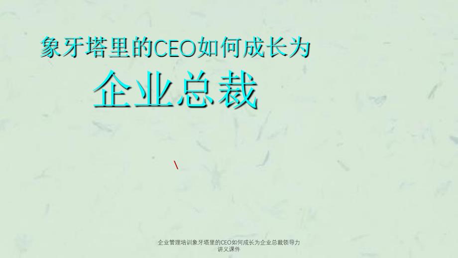 企业管理培训象牙塔里的CEO如何成长为企业总裁领导力讲义课件_第1页