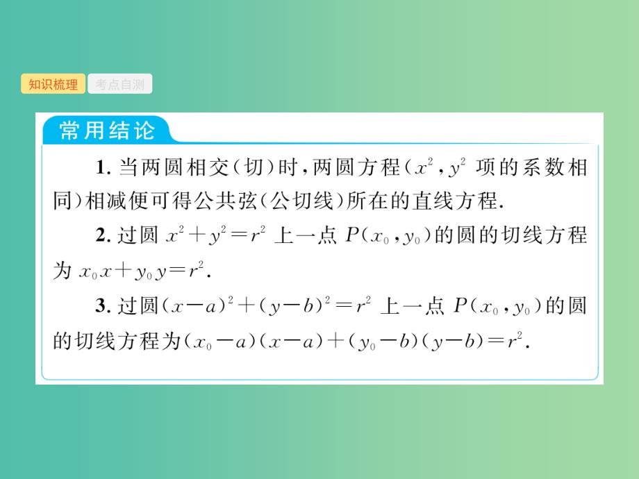 福建专用2019高考数学一轮复习第九章解析几何9.4直线与圆圆与圆的位置关系课件理新人教A版.ppt_第4页